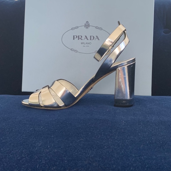 Prada Silver Ankle Strap Sandals - Picture 3 of 7